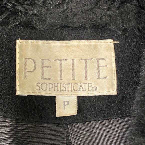 SOLD-Vintage‎ Petite Sophisticate Black Faux Fur Wool Blend Coat Jacket Womens P - Picture 3 of 11